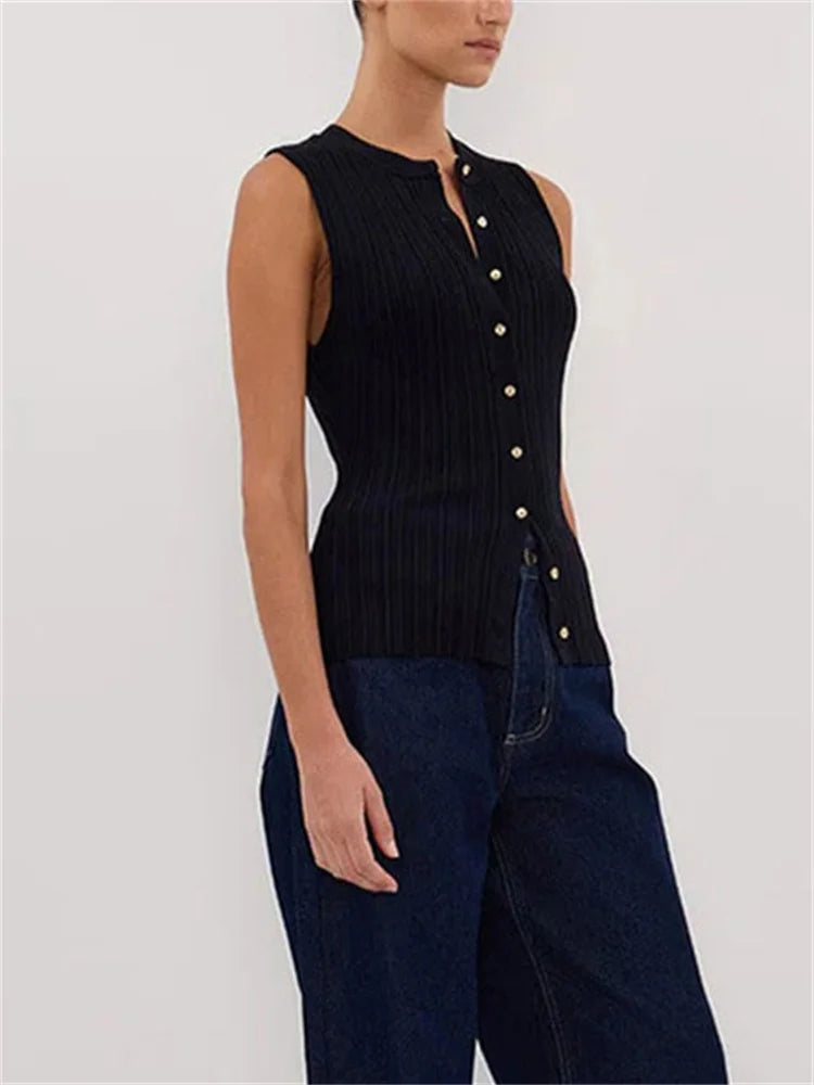 Tossy Summer Knitwear Ribbed Cardigan Top Female Sleeveless Solid Fashion Patchwork Y2k Cropped Top Women's Knit Cardigan Coat