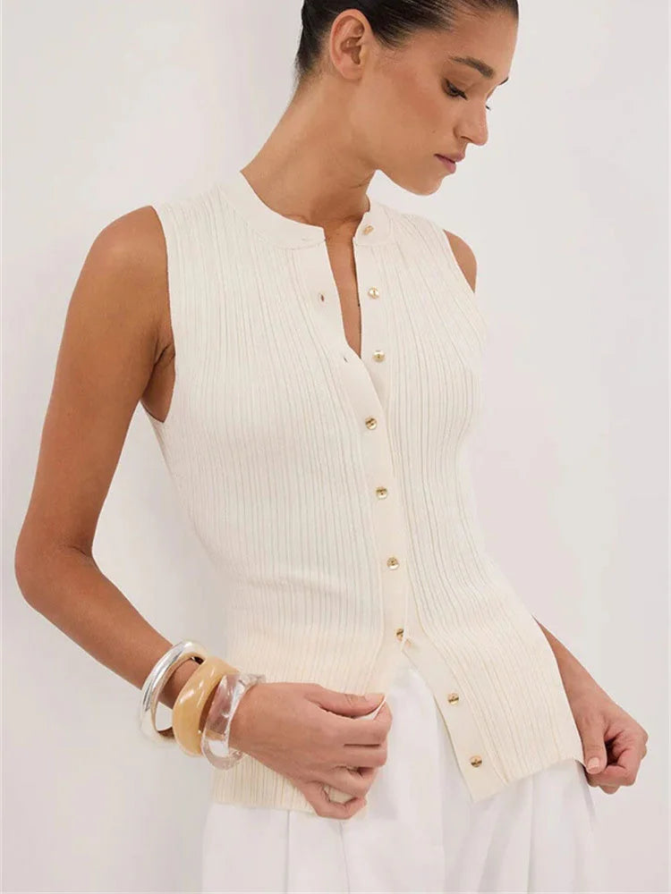 Tossy Summer Knitwear Ribbed Cardigan Top Female Sleeveless Solid Fashion Patchwork Y2k Cropped Top Women's Knit Cardigan Coat