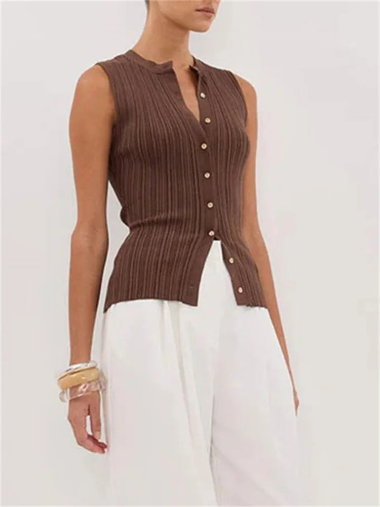 Tossy Summer Knitwear Ribbed Cardigan Top Female Sleeveless Solid Fashion Patchwork Y2k Cropped Top Women's Knit Cardigan Coat