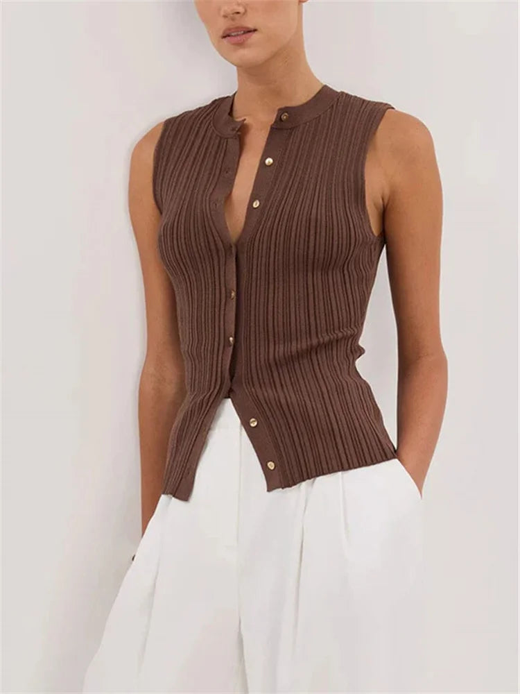 Tossy Summer Knitwear Ribbed Cardigan Top Female Sleeveless Solid Fashion Patchwork Y2k Cropped Top Women's Knit Cardigan Coat